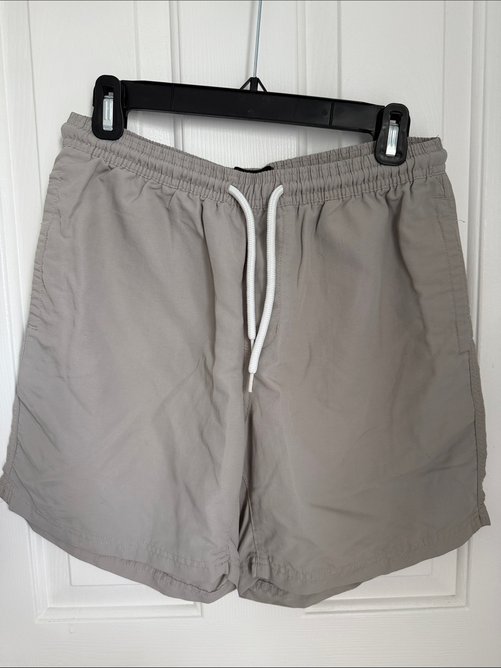 RSQ Nylon Swim Shorts in Taupe with White Drawstring